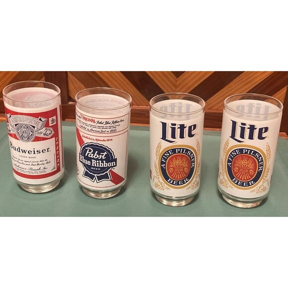 Budweiser Other - Vintage Beer Glasses Budweiser Pabst PBR Miller Lite